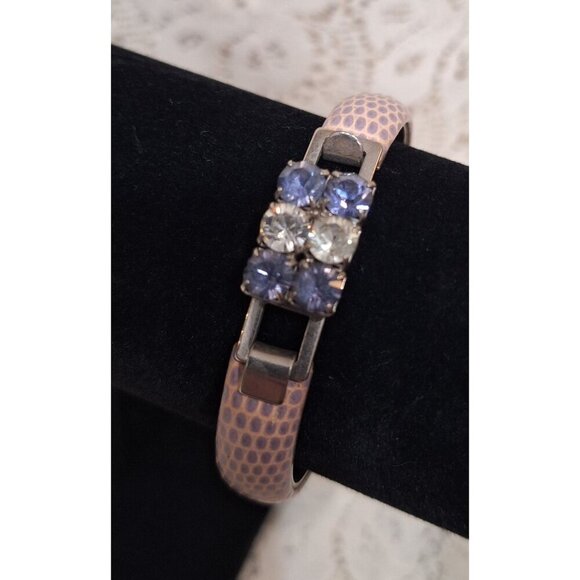 Vintage Manelli Florence Silver & Purple Rhinestone Snake Embossed Bracelet - Picture 2 of 10